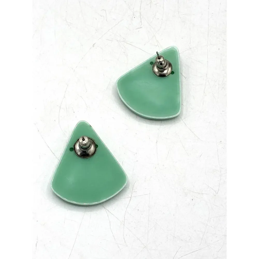 Vintage 1980s Mint Green Geometric Statement Earrings Oversized Pierced Mod